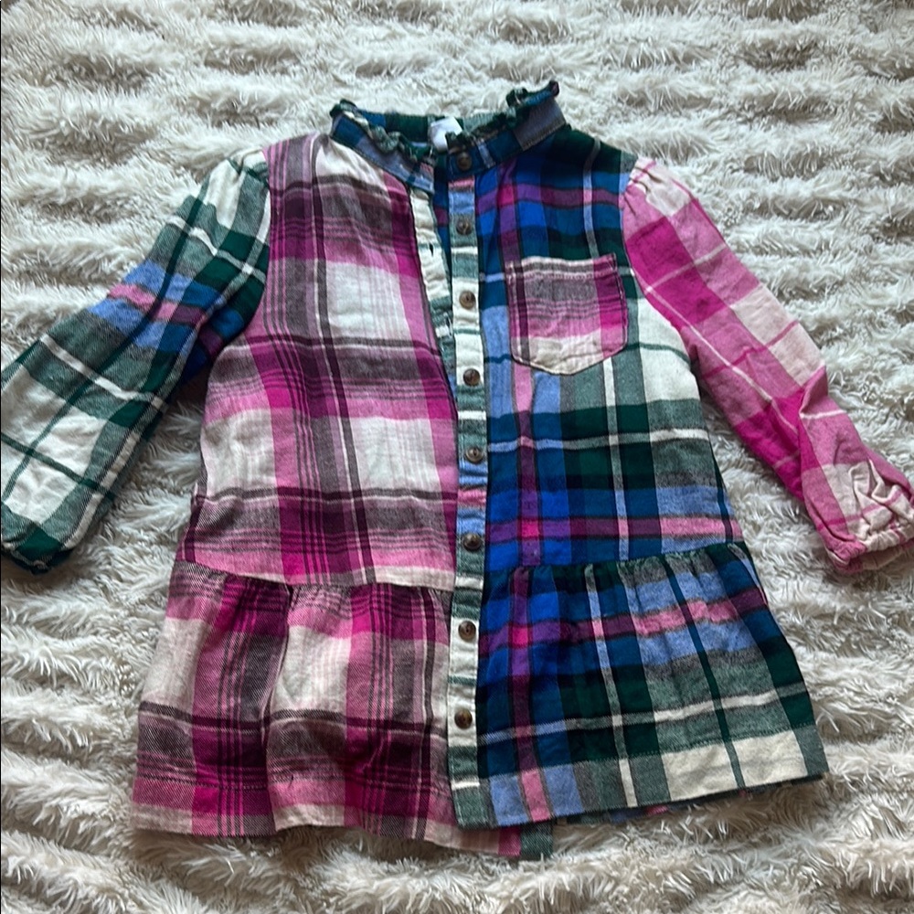 GAP Pink and Blue Button Down Shirt with Ruffled Hem
